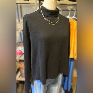 Zara Black Turtleneck- Size Large- Slight Flare Sleeve With Stitched Details-NWT